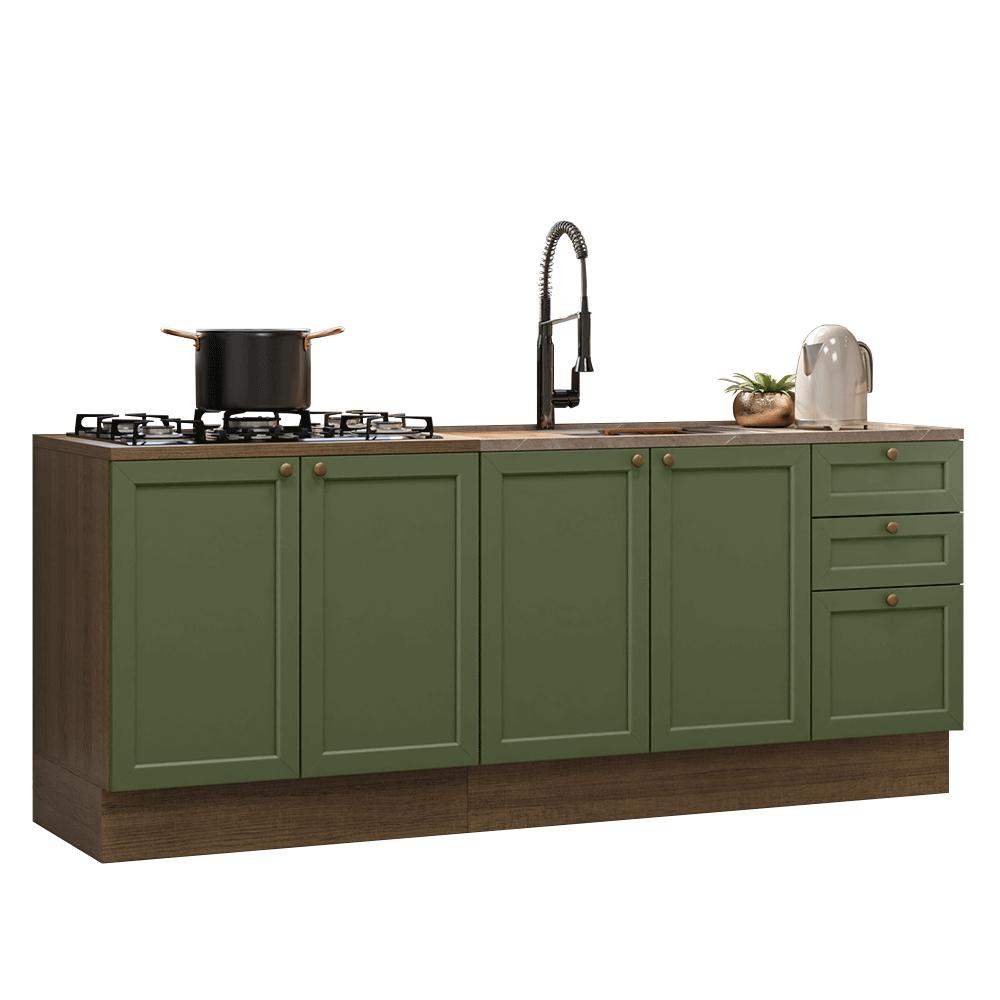 Kit com 2 Balcões de Cozinha 3 Gavetas 4 Portas (Sem Tampo e Pia) Rustic/Verde Vik Madesa 01