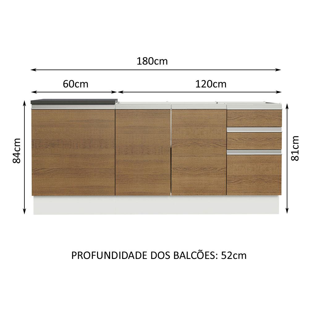 Kit com 2 Balcões de Cozinha Madesa Acordes 100% MDF (Sem Tampo e Pia) - Branco/Rustic