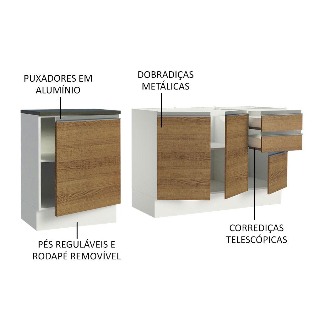 Kit com 2 Balcões de Cozinha Madesa Acordes 100% MDF (Sem Tampo e Pia) - Branco/Rustic