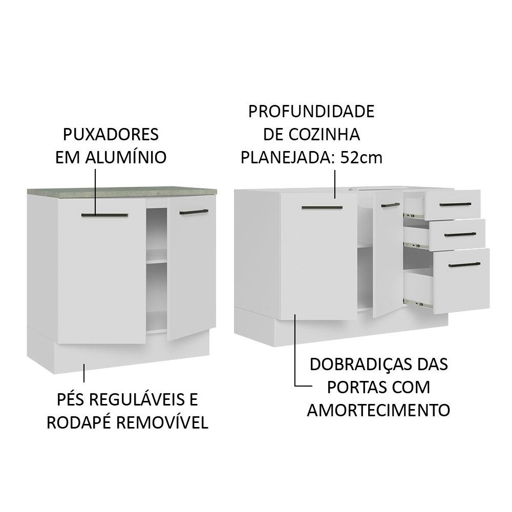 Kit com 2 Balcões de Cozinha Madesa Agata 3 Gavetas 4 Portas (Sem Tampo e Pia) - Branco