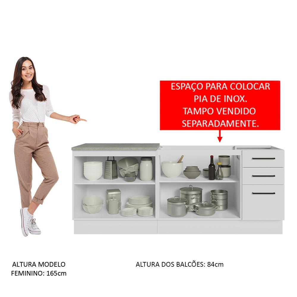 Kit com 2 Balcões de Cozinha Madesa Agata 3 Gavetas 4 Portas (Sem Tampo e Pia) - Branco