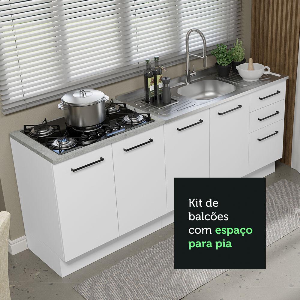 Kit com 2 Balcões de Cozinha Madesa Agata 3 Gavetas 4 Portas (Sem Tampo e Pia) - Branco