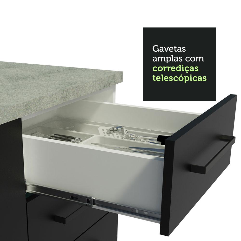 Kit com 2 Balcões de Cozinha Madesa Agata 3 Gavetas 4 Portas (Sem Tampo e Pia) - Branco/Preto