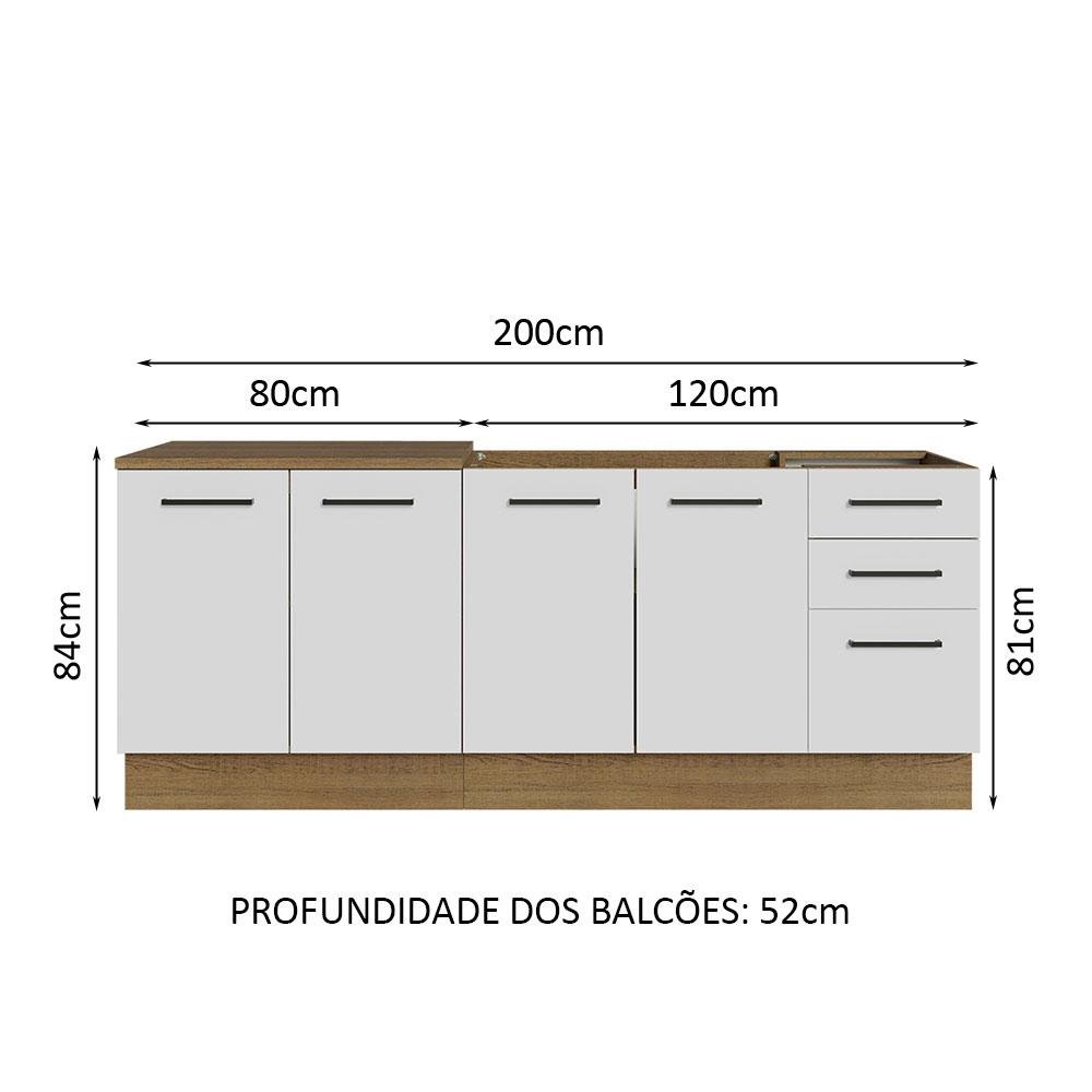 Kit com 2 Balcões de Cozinha Madesa Agata 3 Gavetas 4 Portas (Sem Tampo e Pia) - Rustic/Branco