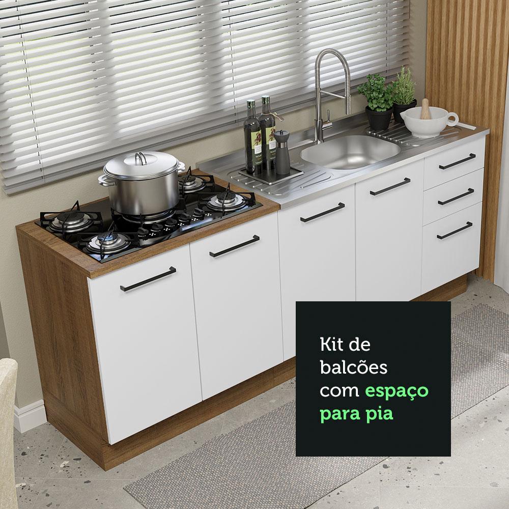 Kit com 2 Balcões de Cozinha Madesa Agata 3 Gavetas 4 Portas (Sem Tampo e Pia) - Rustic/Branco