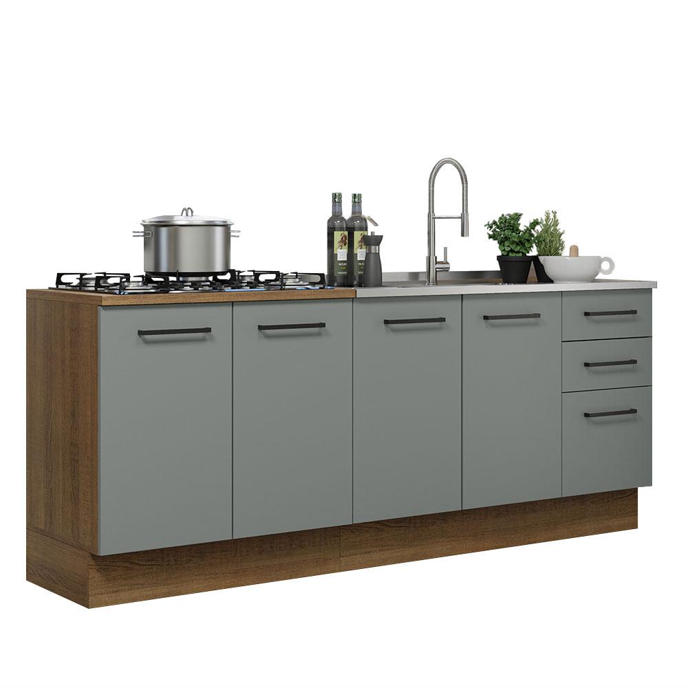 Kit com 2 Balcões de Cozinha Madesa Agata 3 Gavetas 4 Portas (Sem Tampo e Pia) - Rustic/Cinza
