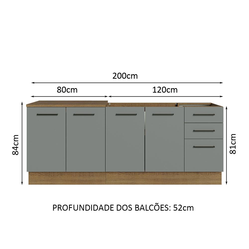 Kit com 2 Balcões de Cozinha Madesa Agata 3 Gavetas 4 Portas (Sem Tampo e Pia) - Rustic/Cinza