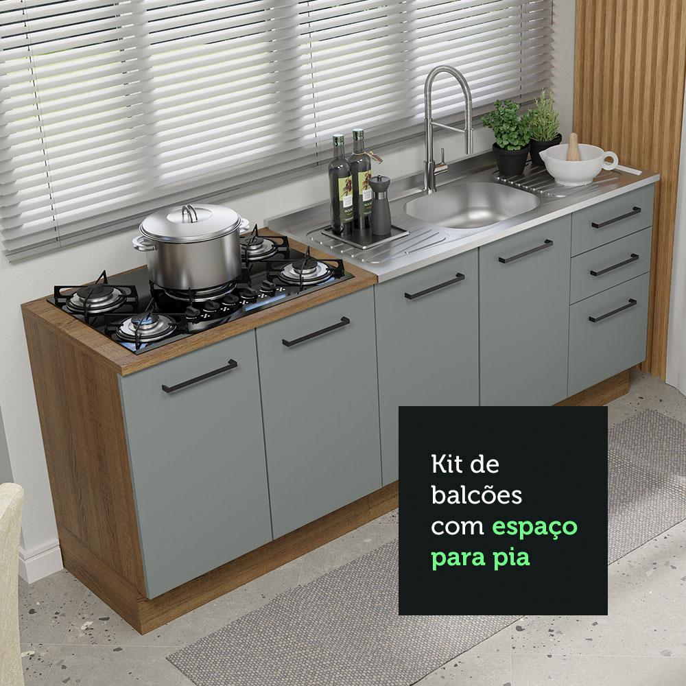 Kit com 2 Balcões de Cozinha Madesa Agata 3 Gavetas 4 Portas (Sem Tampo e Pia) - Rustic/Cinza