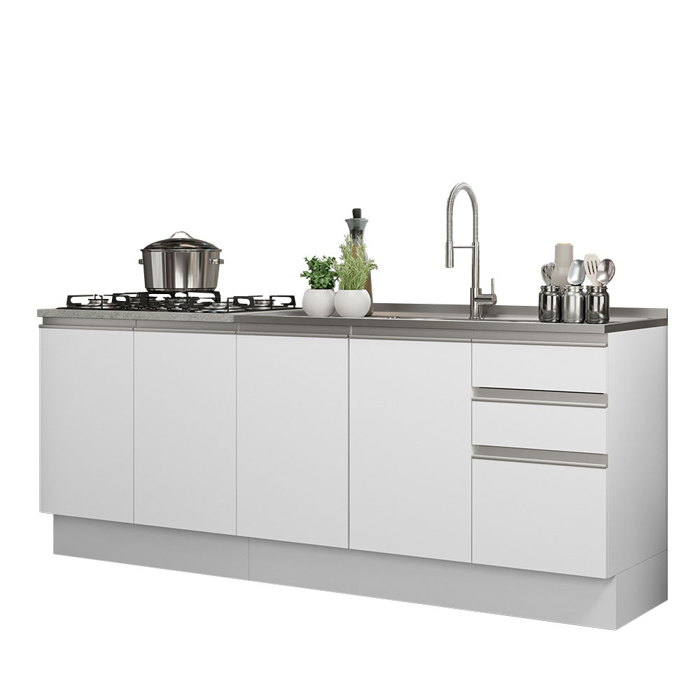 Kit com 2 Balcões de Cozinha Madesa Glamy 4 Portas 3 Gavetas (Sem Tampo e Pia) - Branco
