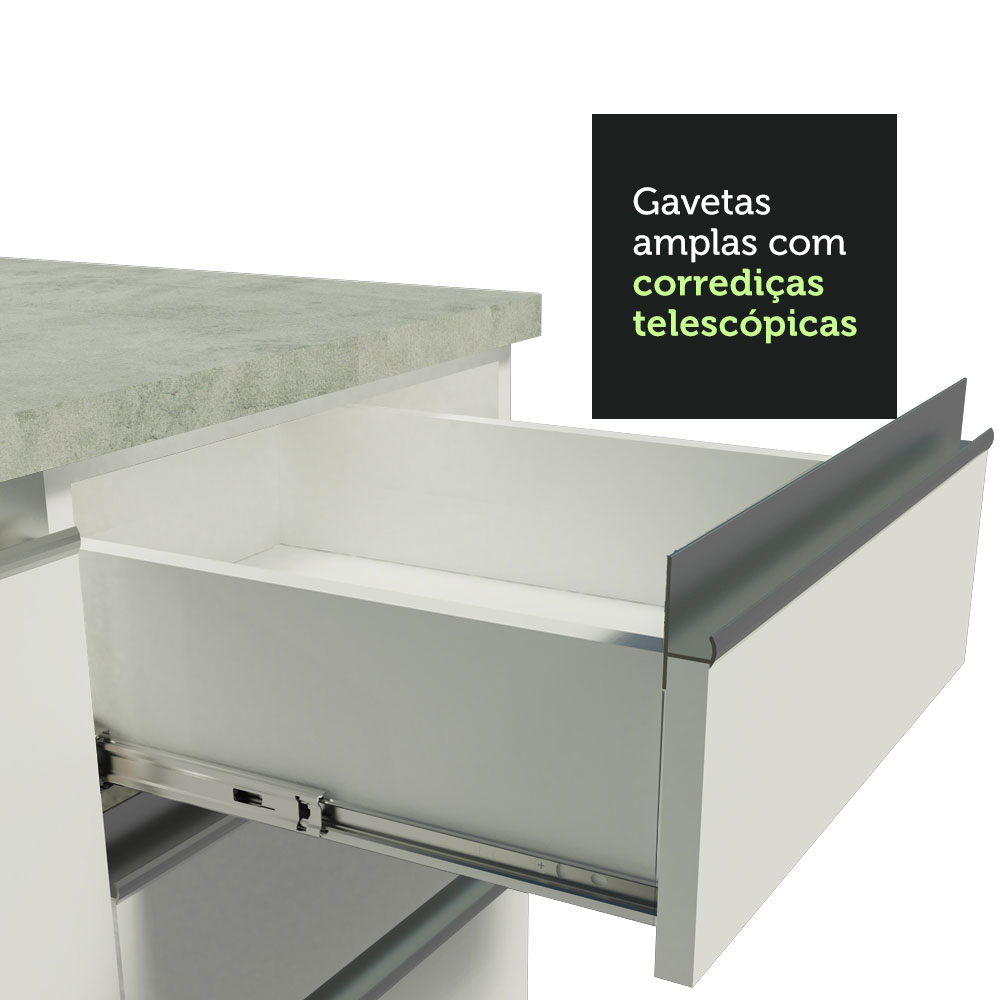 Kit com 2 Balcões de Cozinha Madesa Glamy 4 Portas 3 Gavetas (Sem Tampo e Pia) - Branco