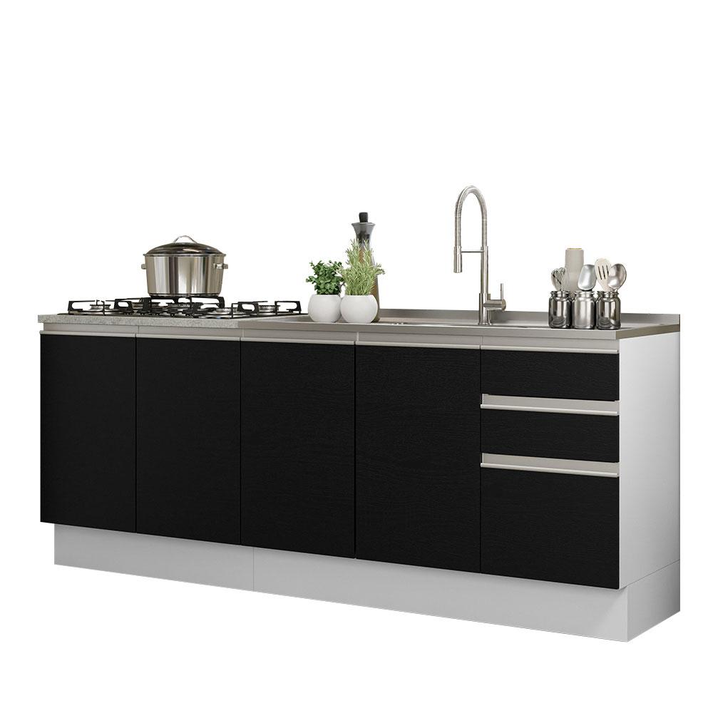 Kit com 2 Balcões de Cozinha Madesa Glamy 4 Portas 3 Gavetas (Sem Tampo e Pia) - Branco/Preto