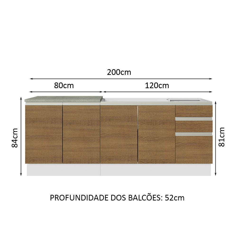 Kit com 2 Balcões de Cozinha Madesa Glamy 4 Portas 3 Gavetas (Sem Tampo e Pia) - Branco/Rustic