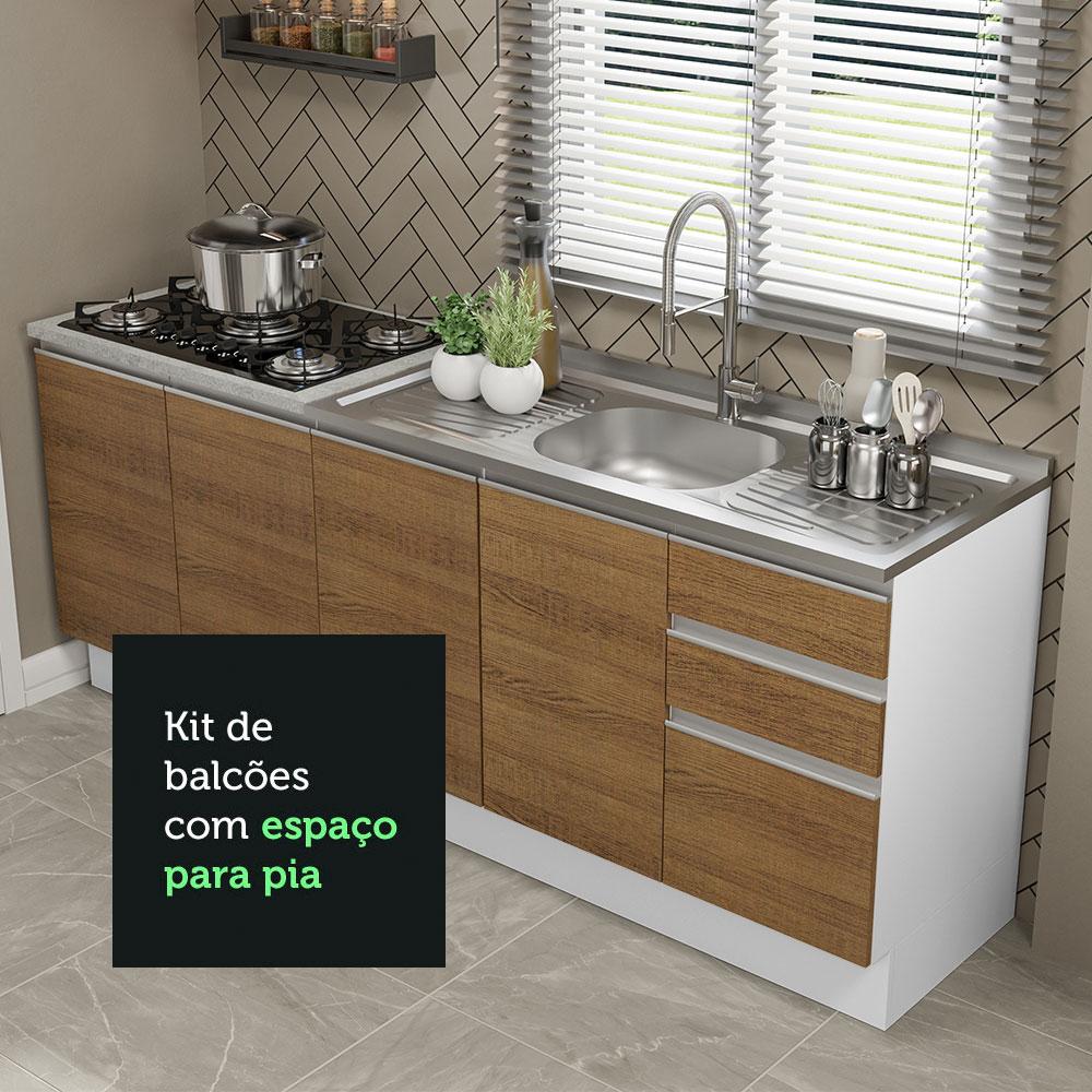 Kit com 2 Balcões de Cozinha Madesa Glamy 4 Portas 3 Gavetas (Sem Tampo e Pia) - Branco/Rustic