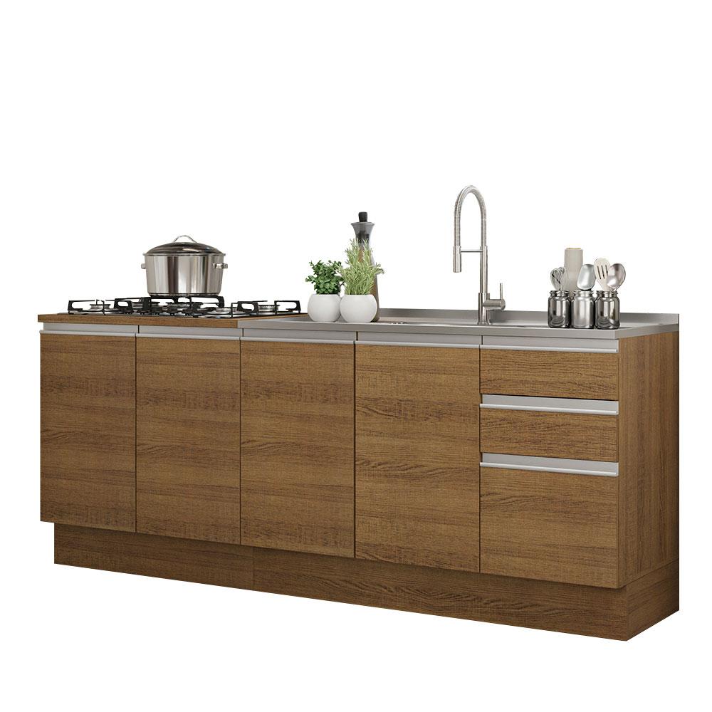 Kit com 2 Balcões de Cozinha Madesa Glamy 4 Portas 3 Gavetas (Sem Tampo e Pia) - Rustic