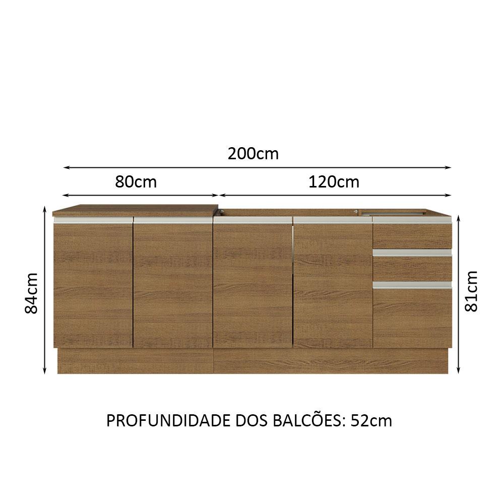 Kit com 2 Balcões de Cozinha Madesa Glamy 4 Portas 3 Gavetas (Sem Tampo e Pia) - Rustic