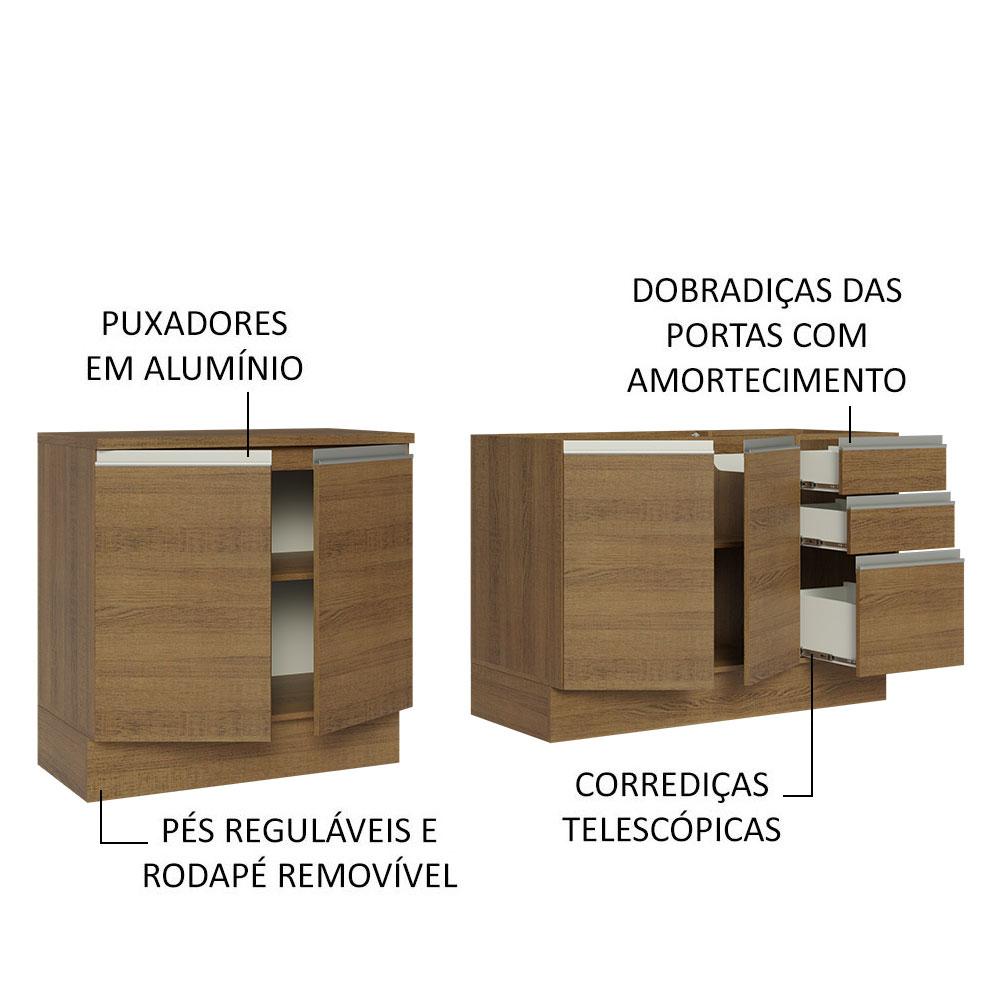 Kit com 2 Balcões de Cozinha Madesa Glamy 4 Portas 3 Gavetas (Sem Tampo e Pia) - Rustic