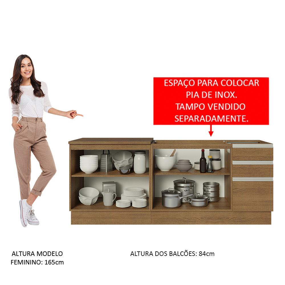 Kit com 2 Balcões de Cozinha Madesa Glamy 4 Portas 3 Gavetas (Sem Tampo e Pia) - Rustic