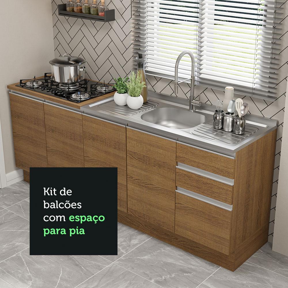 Kit com 2 Balcões de Cozinha Madesa Glamy 4 Portas 3 Gavetas (Sem Tampo e Pia) - Rustic