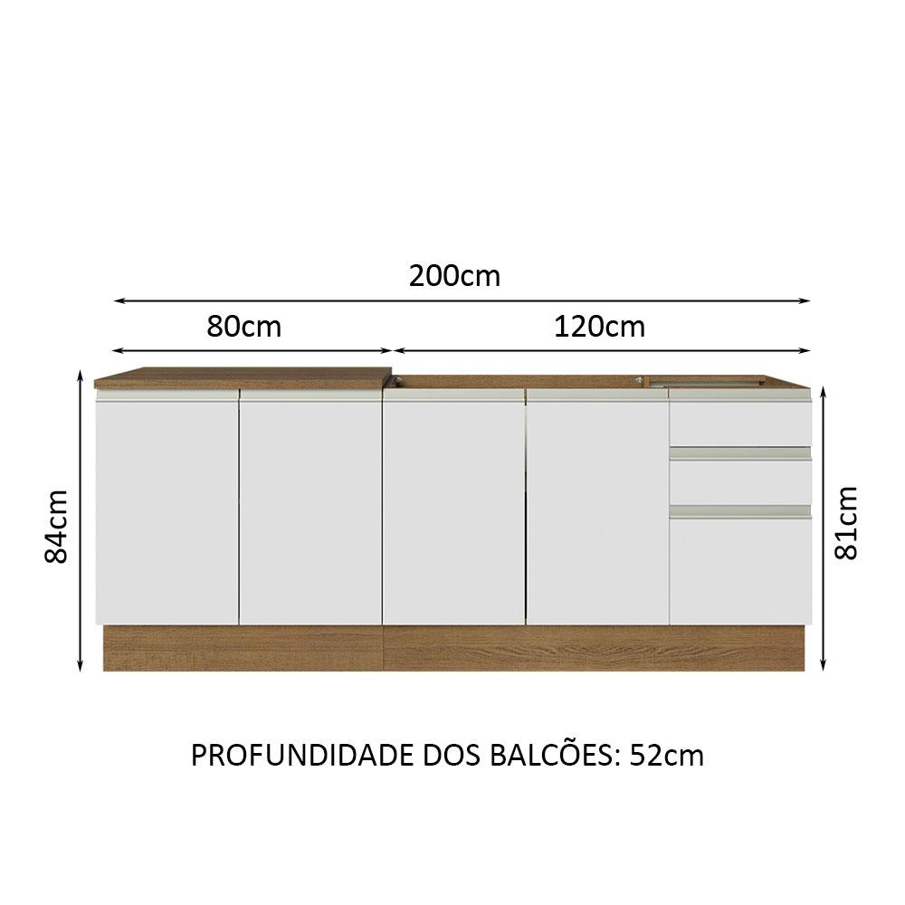 Kit com 2 Balcões de Cozinha Madesa Glamy 4 Portas 3 Gavetas (Sem Tampo e Pia) - Rustic/Branco
