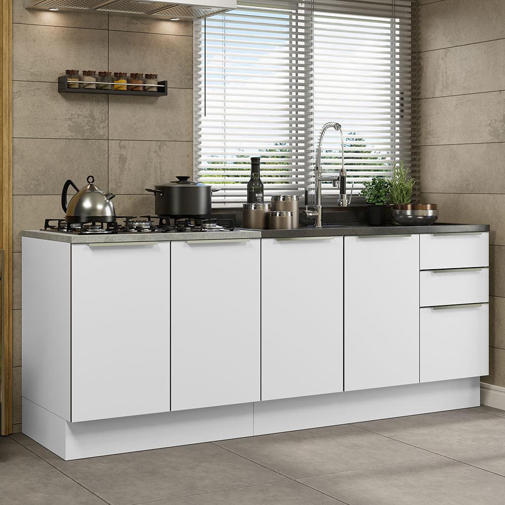Kit com 2 Balcões de Cozinha Madesa Lux 4 Portas 3 Gavetas (Sem Tampo e Pia) - Branco/Branco Veludo