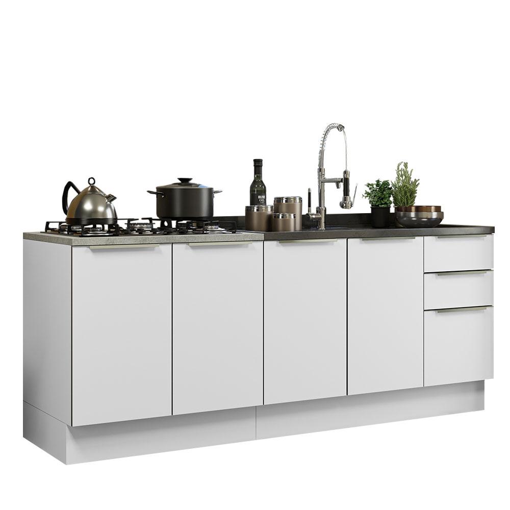 Kit com 2 Balcões de Cozinha Madesa Lux 4 Portas 3 Gavetas (Sem Tampo e Pia) - Branco/Branco Veludo