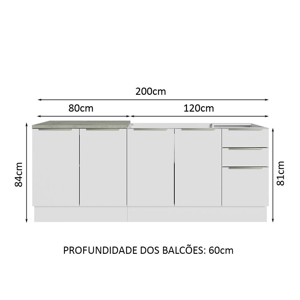 Kit com 2 Balcões de Cozinha Madesa Lux 4 Portas 3 Gavetas (Sem Tampo e Pia) - Branco/Branco Veludo