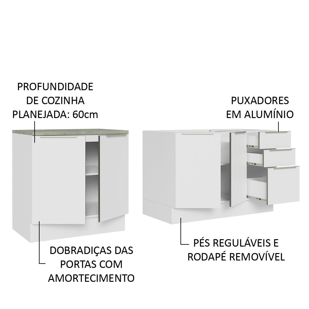 Kit com 2 Balcões de Cozinha Madesa Lux 4 Portas 3 Gavetas (Sem Tampo e Pia) - Branco/Branco Veludo