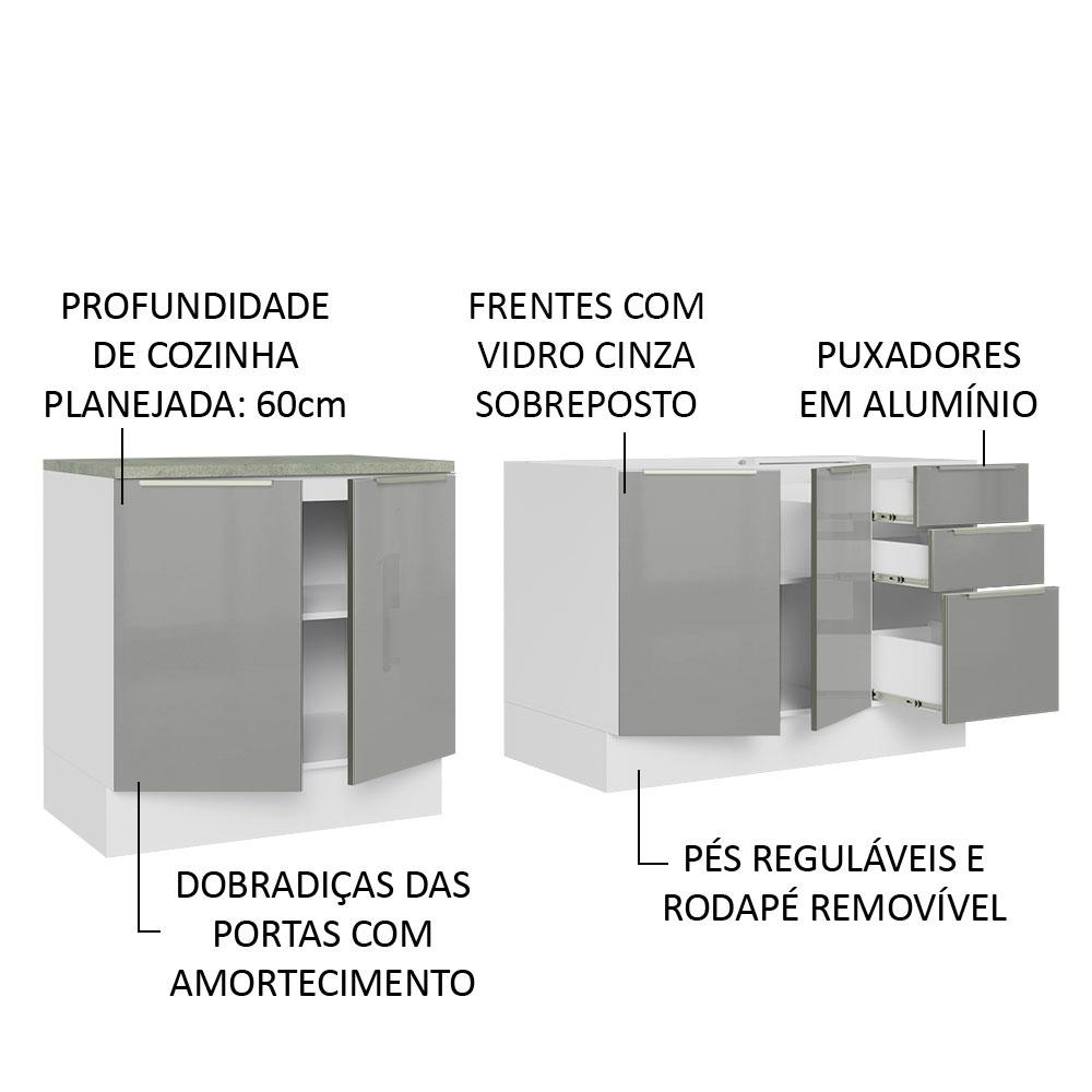 Kit com 2 Balcões de Cozinha Madesa Lux 4 Portas 3 Gavetas (Sem Tampo e Pia) - Branco/Cinza