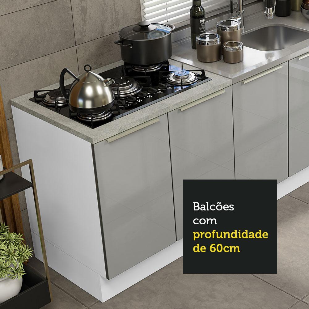 Kit com 2 Balcões de Cozinha Madesa Lux 4 Portas 3 Gavetas (Sem Tampo e Pia) - Branco/Cinza