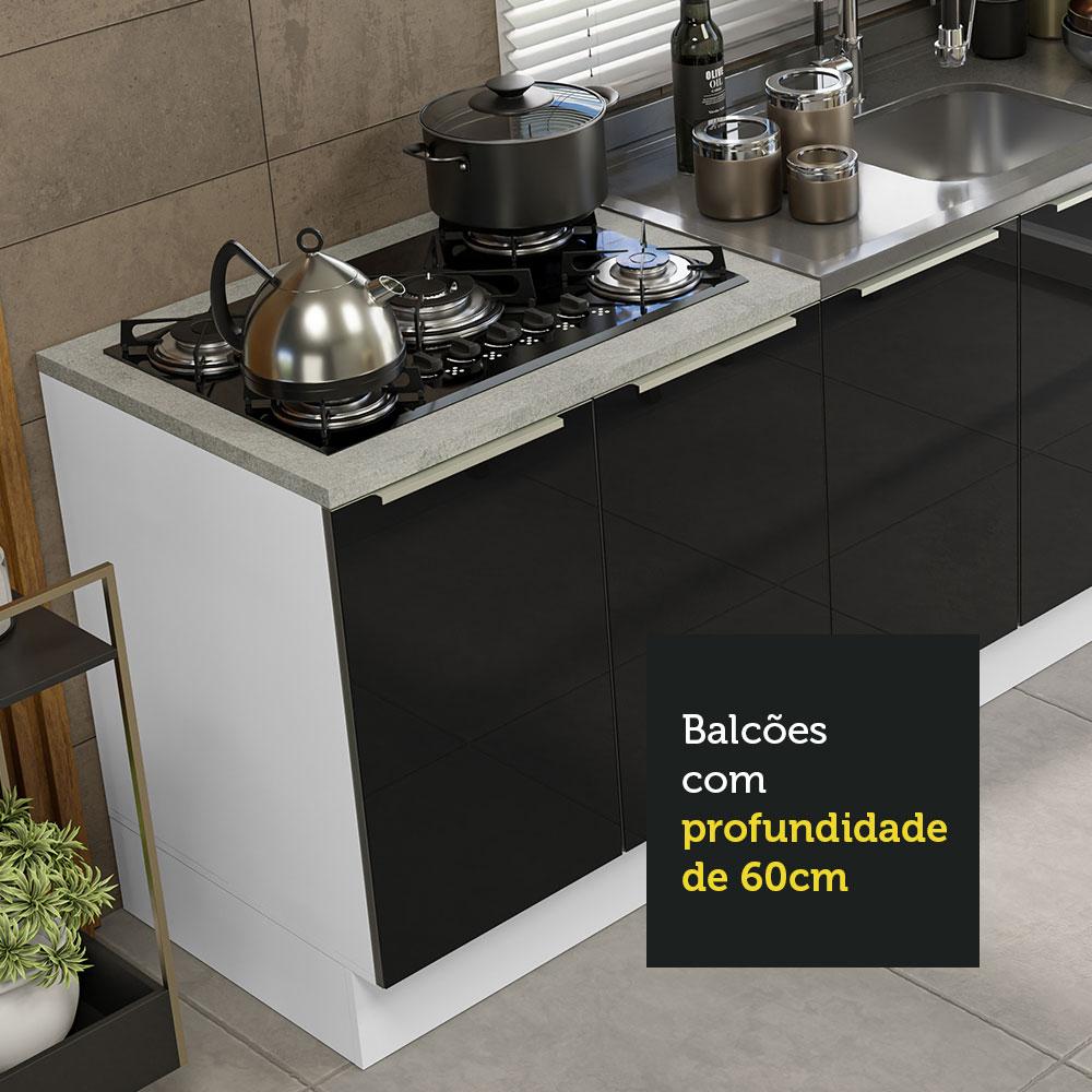 Kit com 2 Balcões de Cozinha Madesa Lux 4 Portas 3 Gavetas (Sem Tampo e Pia) - Branco/Preto