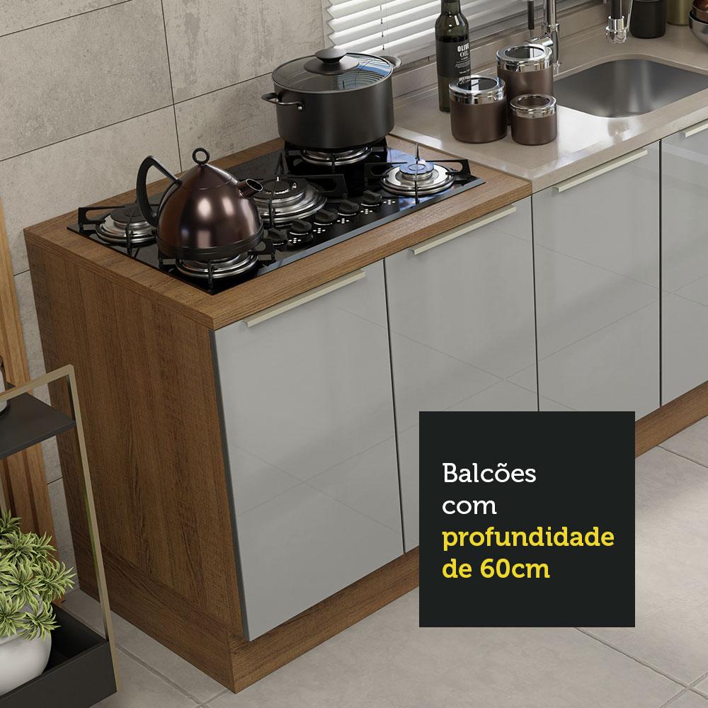 Kit com 2 Balcões de Cozinha Madesa Lux 4 Portas 3 Gavetas (Sem Tampo e Pia) - Rustic/Cinza