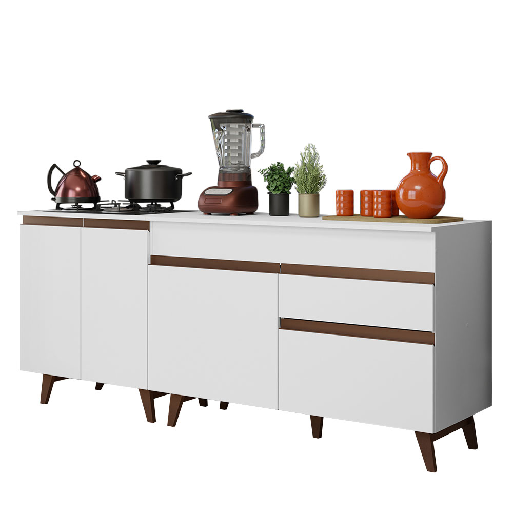 Kit com 2 Balcões de Cozinha Madesa Reims 4 Portas 1 Gaveta (Com Tampo) - Branco