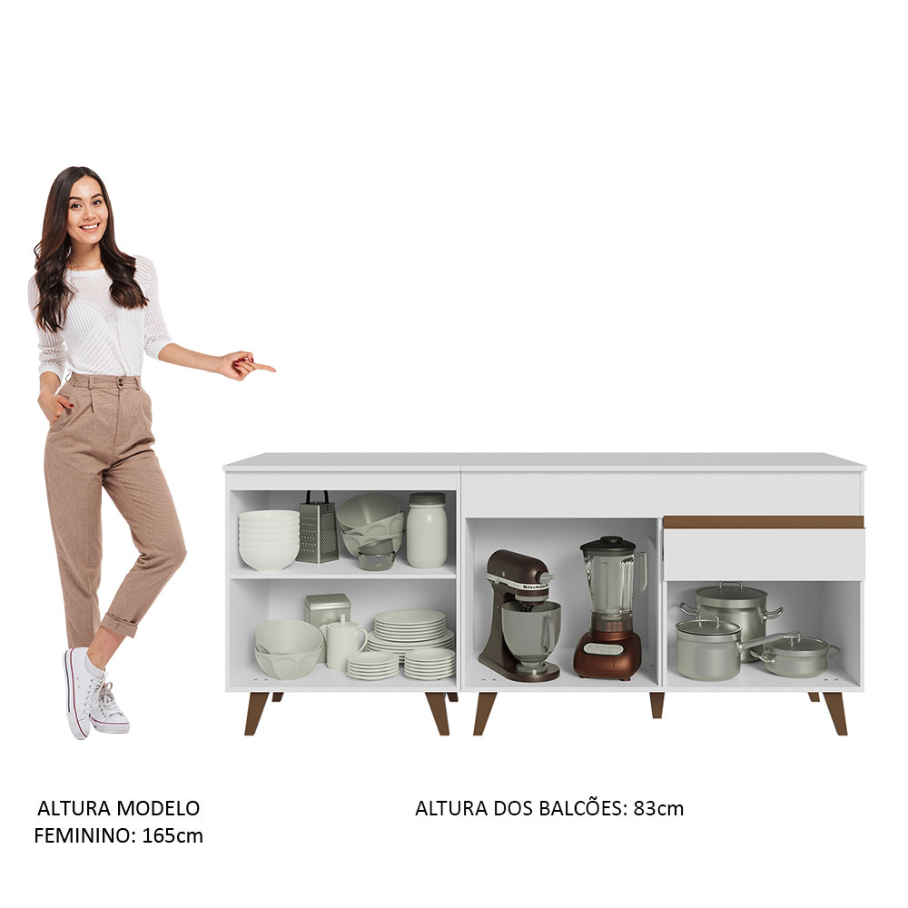 Kit com 2 Balcões de Cozinha Madesa Reims 4 Portas 1 Gaveta (Com Tampo) - Branco