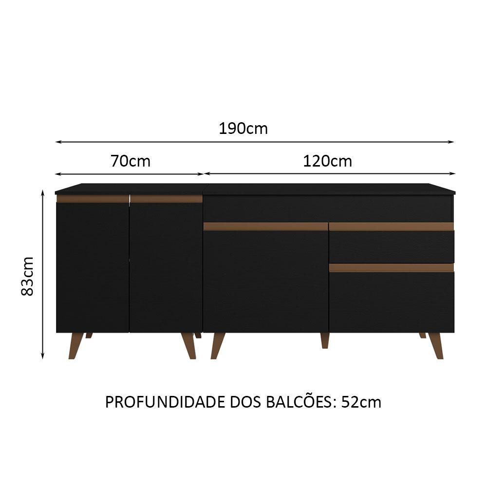 Kit com 2 Balcões de Cozinha Madesa Reims 4 Portas 1 Gaveta (Com Tampo) - Preto
