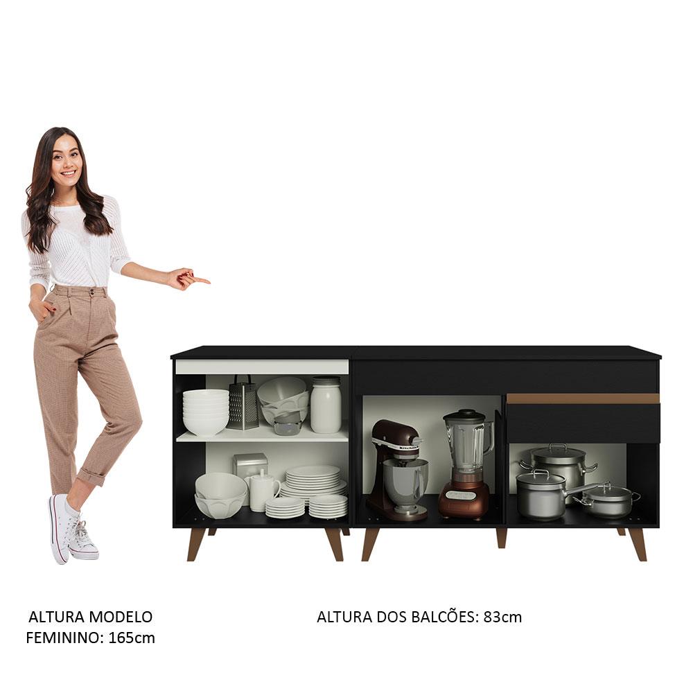 Kit com 2 Balcões de Cozinha Madesa Reims 4 Portas 1 Gaveta (Com Tampo) - Preto