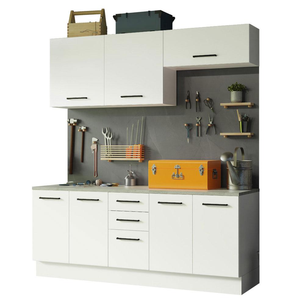 Kit com 2 Balcões e 2 Armários Aéreos Multiuso 200cm Branco Agata Madesa