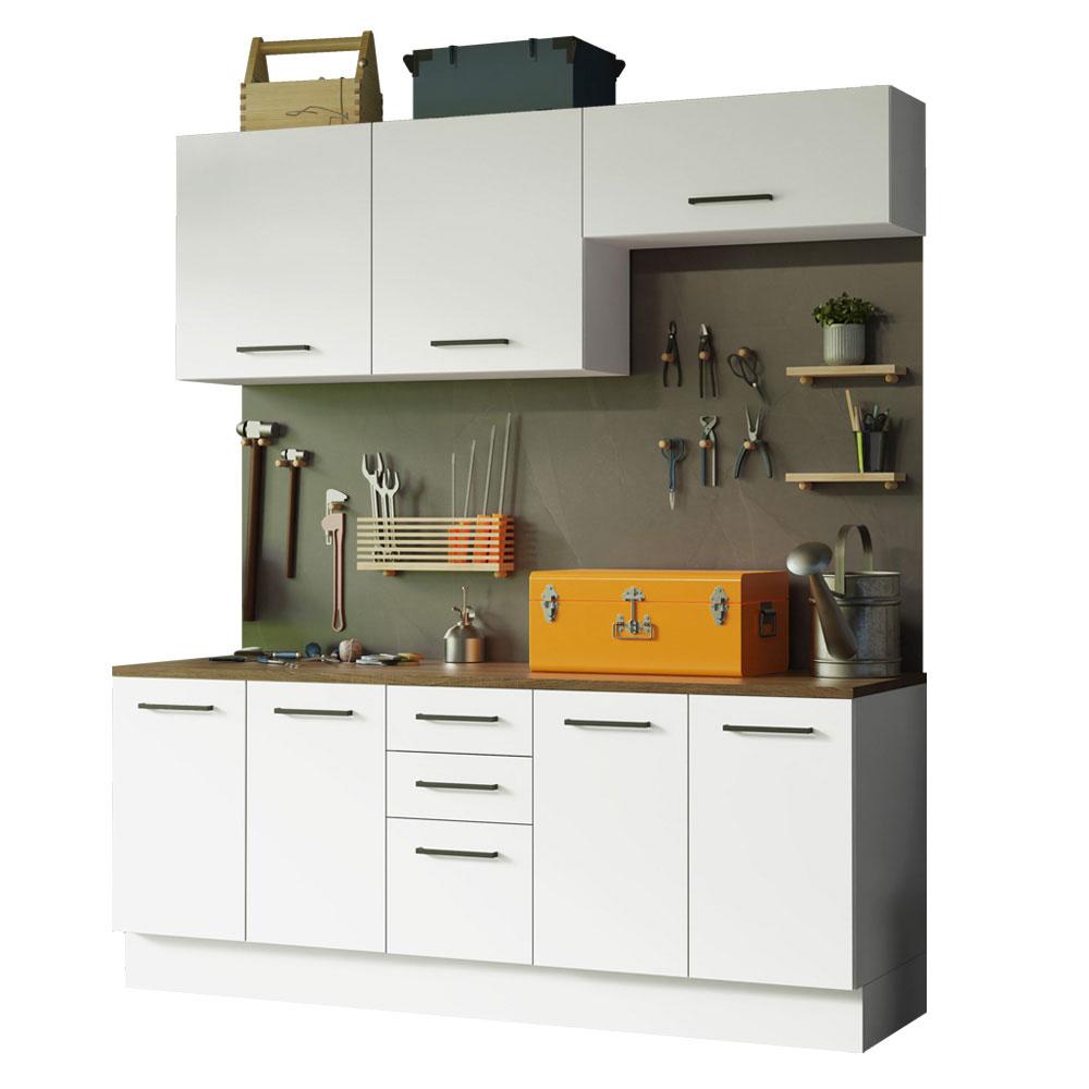 Kit com 2 Balcões e 2 Armários Aéreos Multiuso 200cm Branco/Rustic Agata Madesa