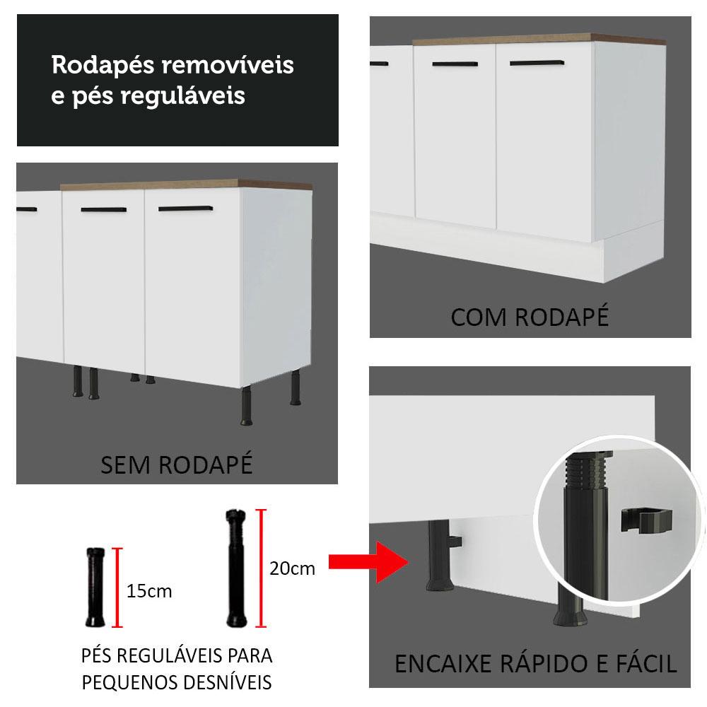 Kit com 2 Balcões e 2 Armários Aéreos Multiuso 200cm Branco/Rustic Agata Madesa