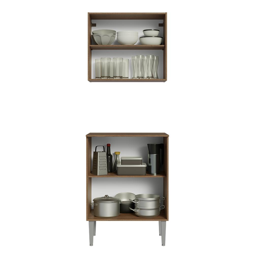 Kit com Armário Aéreo e Balcão 64cm Rustic/Branco Emilly Madesa