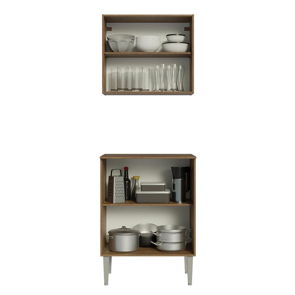 Kit com Armário Aéreo e Balcão 64cm Rustic/Cinza Emilly Madesa