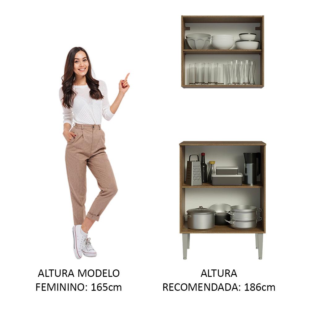 Kit com Armário Aéreo e Balcão 64cm Rustic/Cinza Emilly Madesa
