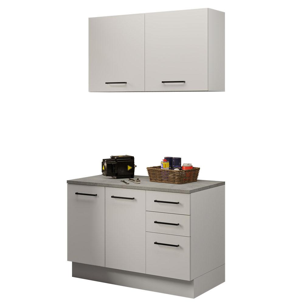 Kit com Balcão e Armário Aéreo Multiuso 120cm Branco Agata Madesa