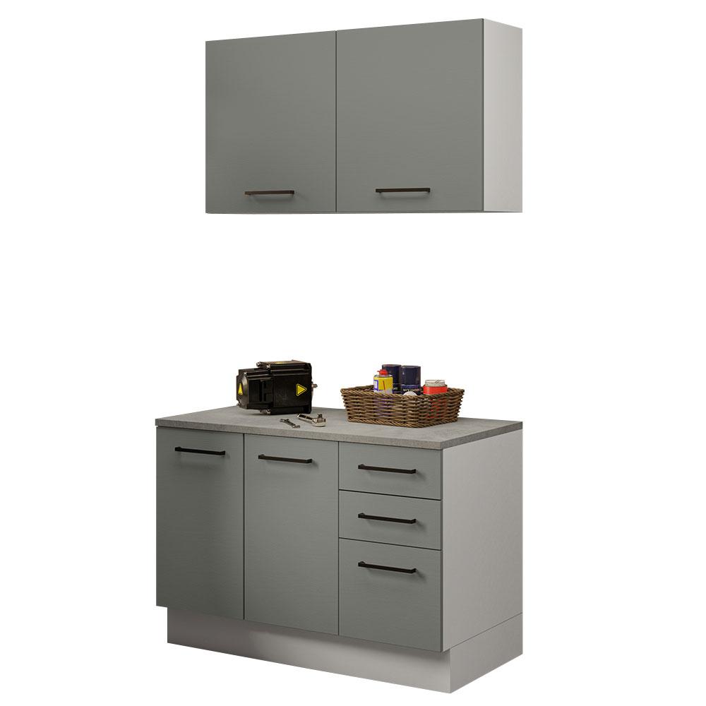 Kit com Balcão e Armário Aéreo Multiuso 120cm Branco/Cinza Agata Madesa