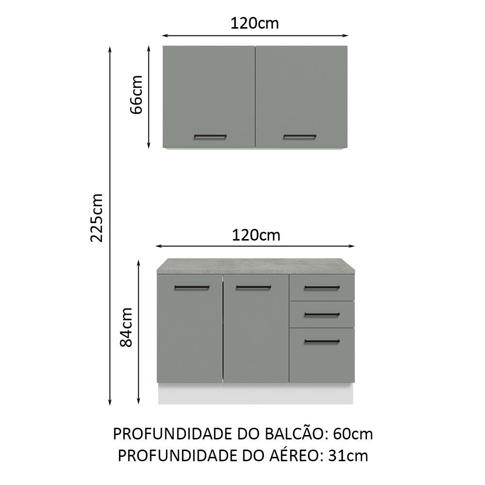 Kit com Balcão e Armário Aéreo Multiuso 120cm Branco/Cinza Agata Madesa