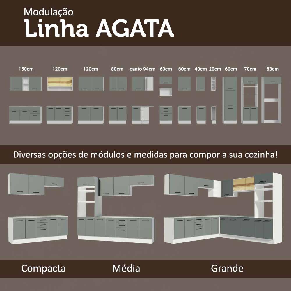 Kit com Balcão e Armário Aéreo Multiuso 120cm Branco/Cinza Agata Madesa