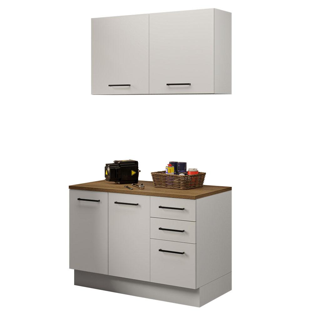 Kit com Balcão e Armário Aéreo Multiuso 120cm Branco/Rustic Agata Madesa