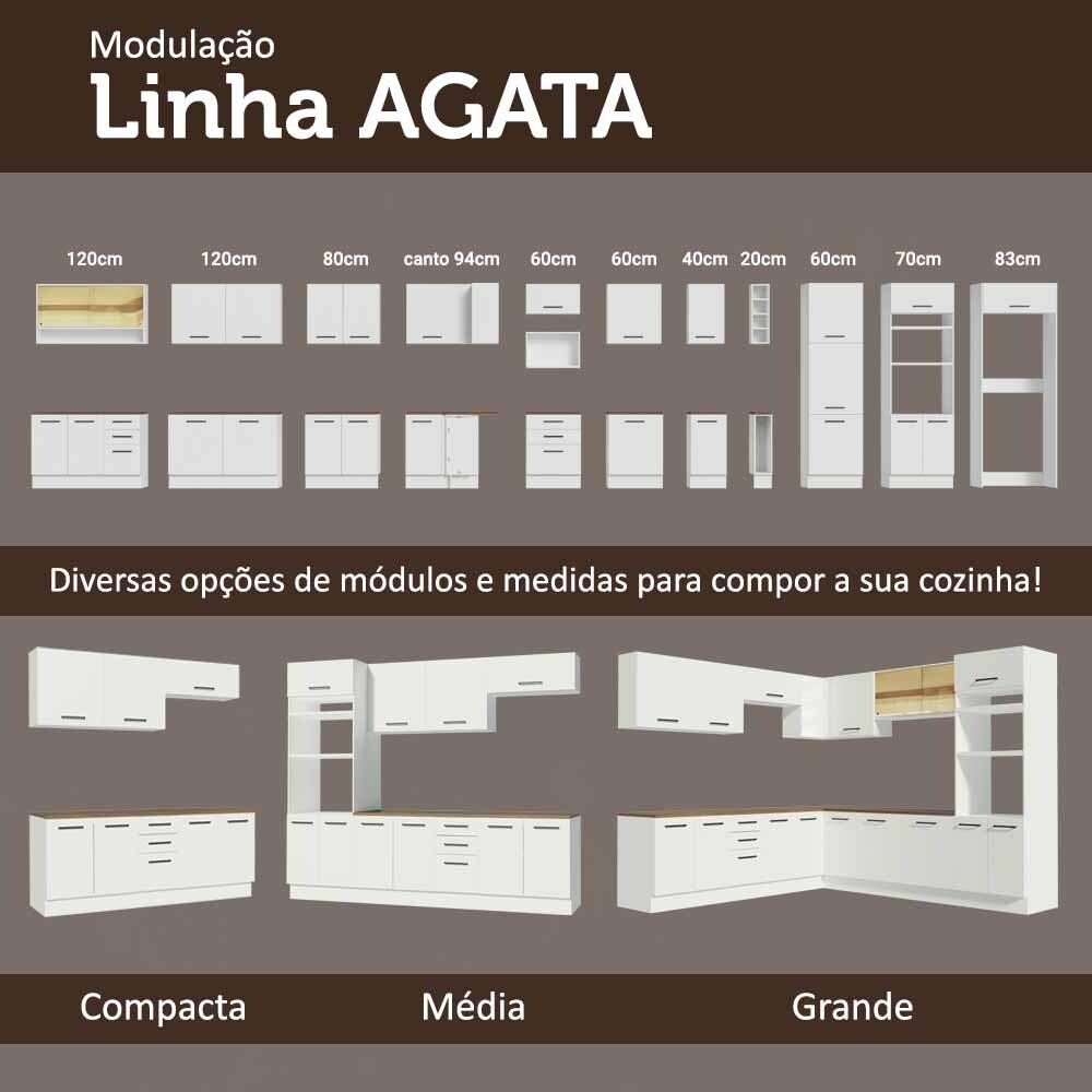 Kit com Balcão e Armário Aéreo Multiuso 120cm Branco/Rustic Agata Madesa