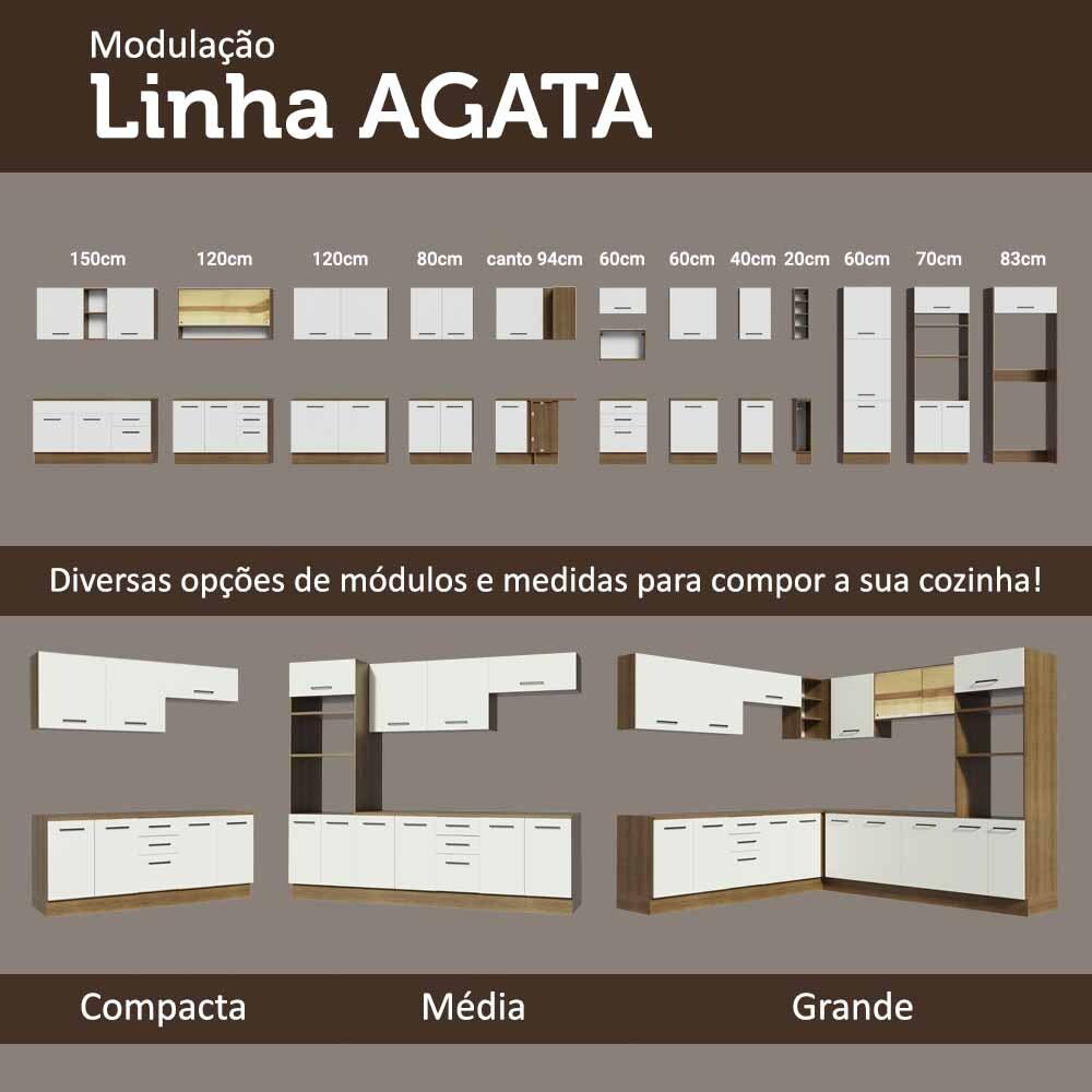 Kit com Balcão e Armário Aéreo Multiuso 120cm Rustic/Branco Agata Madesa