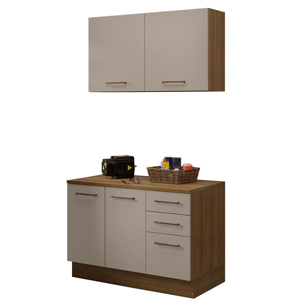Kit com Balcão e Armário Aéreo Multiuso 120cm Rustic/Crema Agata Madesa