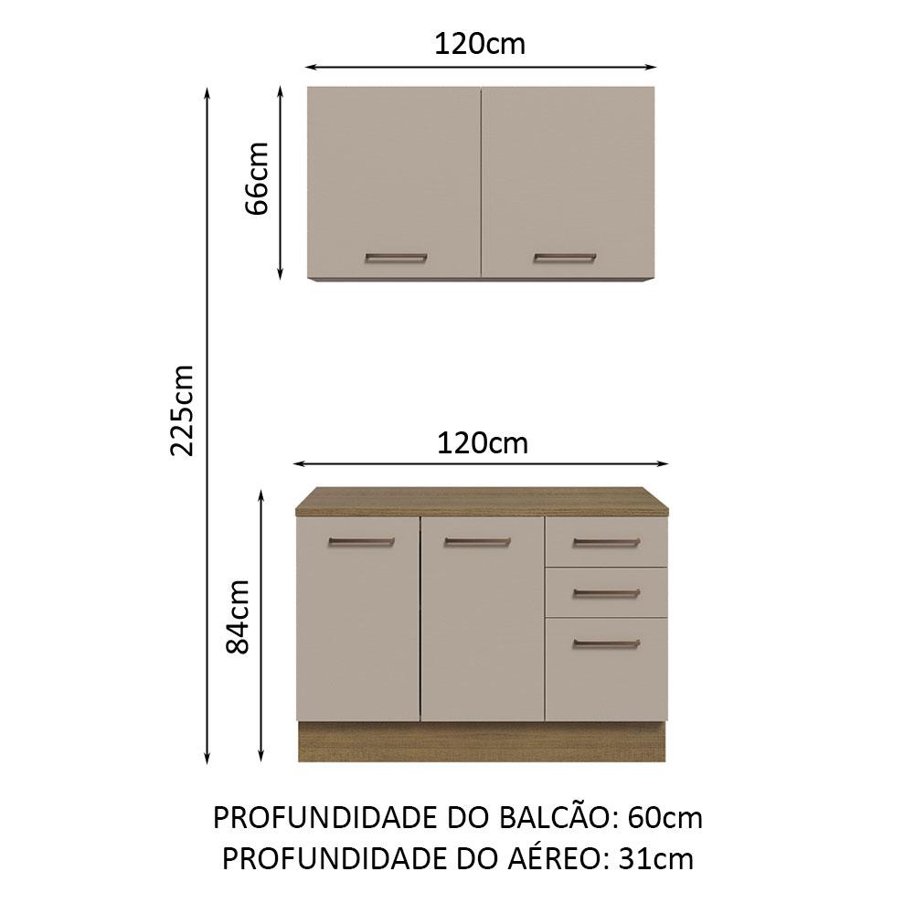 Kit com Balcão e Armário Aéreo Multiuso 120cm Rustic/Crema Agata Madesa